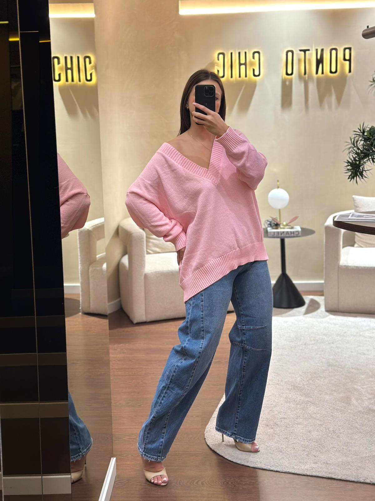 51c4f572-d521-4c0f-aabe-0eb55214106e CAMISOLA OVERSIZE ROSA PONTO CHIC - Image 1