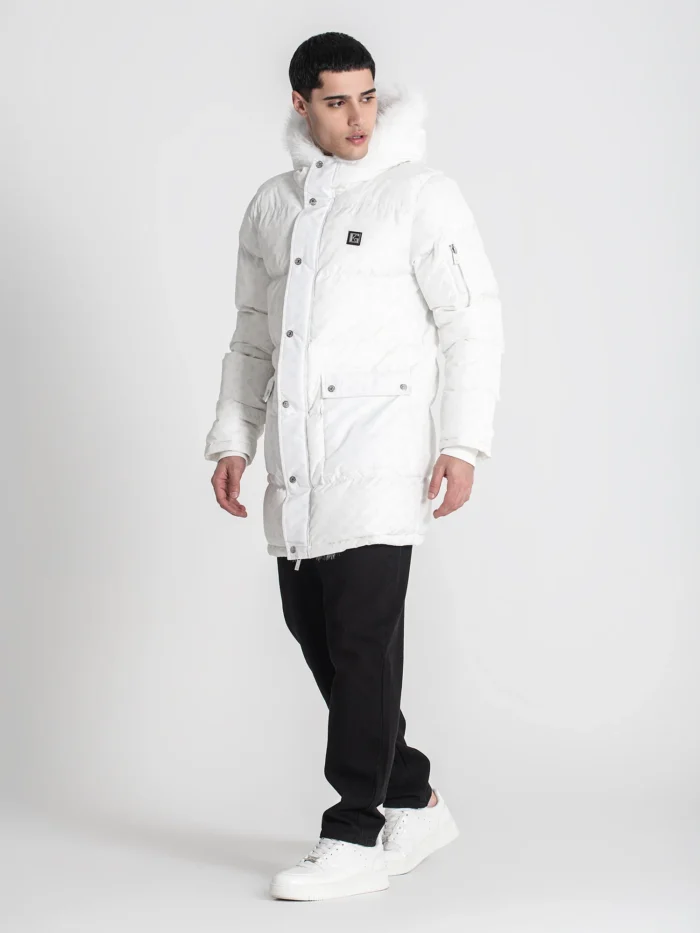 CASACO ACOLCHOADO BRANCO COM CAPUZ EM PELO GIANNI KAVANAGH - Image 2