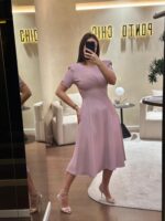 VESTIDO ROSA COM MANGA CURTA RINASCIMENTO
