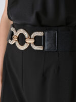 CINTO PRETO COM FIVELA DOURADA E CRISTAIS RINASCIMENTO