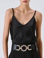 CINTO PRETO COM FIVELA DOURADA E CRISTAIS RINASCIMENTO