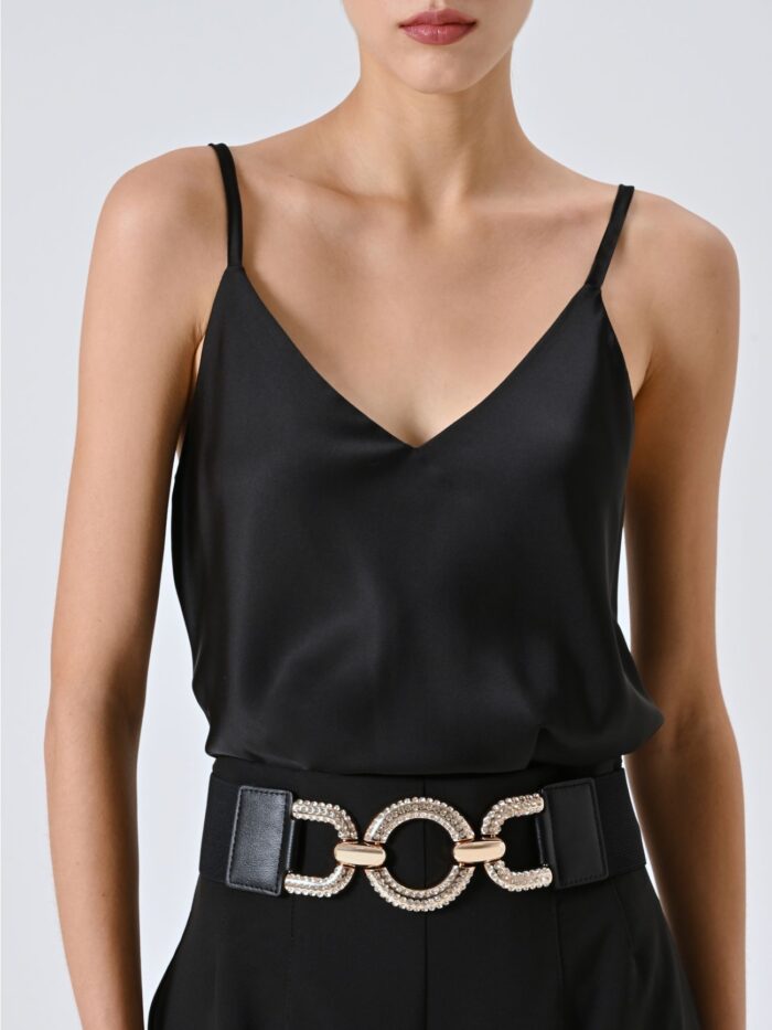 CINTO PRETO COM FIVELA DOURADA E CRISTAIS RINASCIMENTO - Image 1
