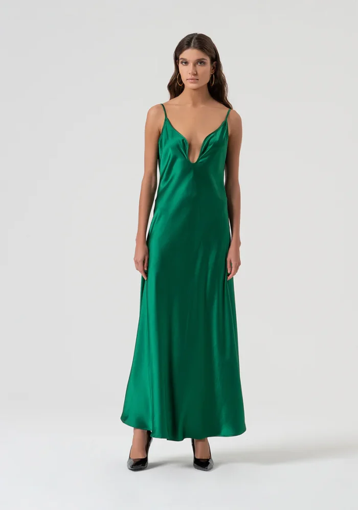 VESTIDO VERDE ACETINADO FRACOMINA - Image 1