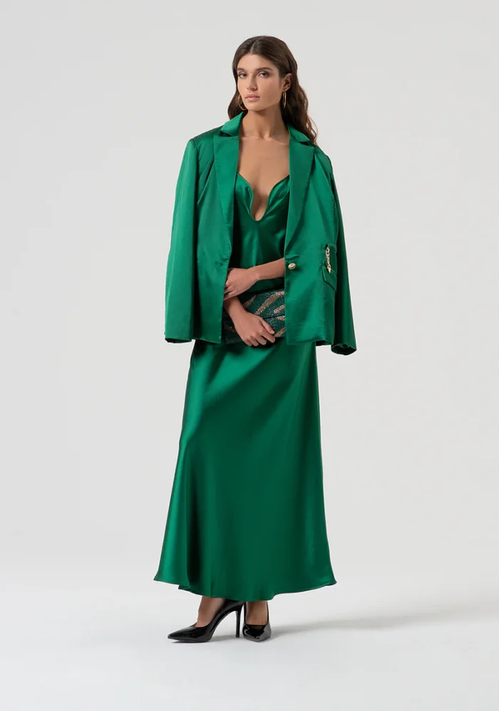 VESTIDO VERDE ACETINADO FRACOMINA - Image 5