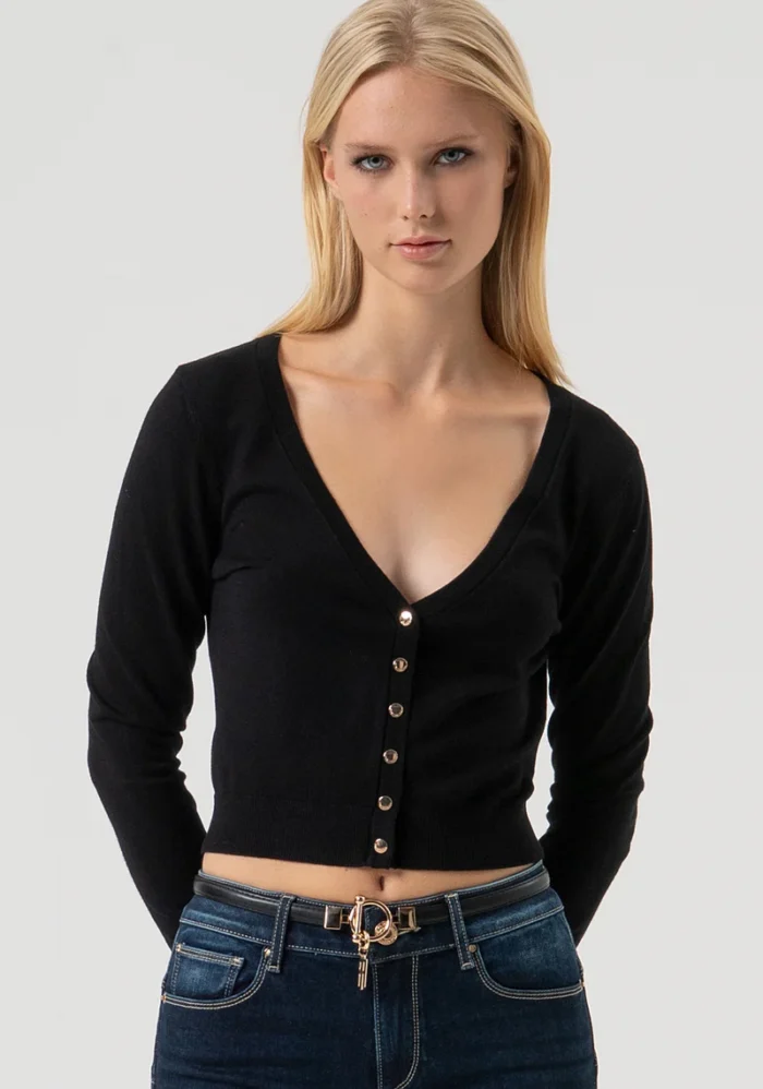 CARDIGAN PRETO COM DECOTE EM V FRACOMINA - Image 1