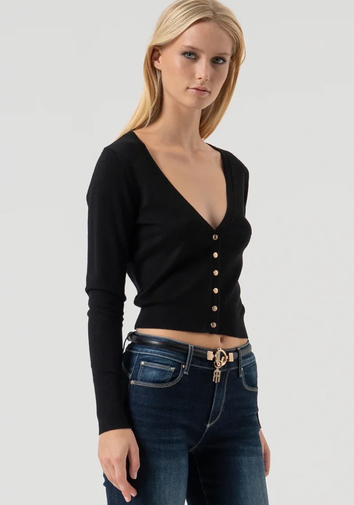 CARDIGAN PRETO COM DECOTE EM V FRACOMINA - Image 2