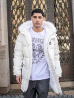 CASACO ACOLCHOADO BRANCO COM CAPUZ EM PELO GIANNI KAVANAGH
