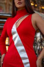 VESTIDO CURTO ASSIMÉTRICO VERMELHO LANÇA PERFUME - Imagen 3