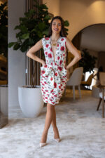 VESTIDO ESTAMPA ROSA COM LAÇO MAXI LANÇA PERFUME