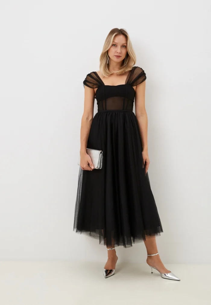 VESTIDO PRETO COMPRIDO EM TULE COM ALÇAS IMPERIAL - Imagen 1