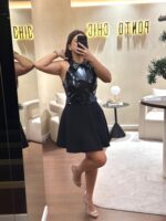 VESTIDO PRETO COM DETALHES EM PELE SAHOCO