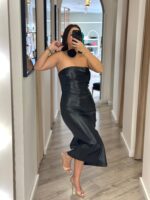 VESTIDO PRETO MIDI EM NAPA COM ALÇAS FINAS IMPERIAL - Image 2