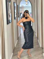 VESTIDO PRETO MIDI EM NAPA COM ALÇAS FINAS IMPERIAL