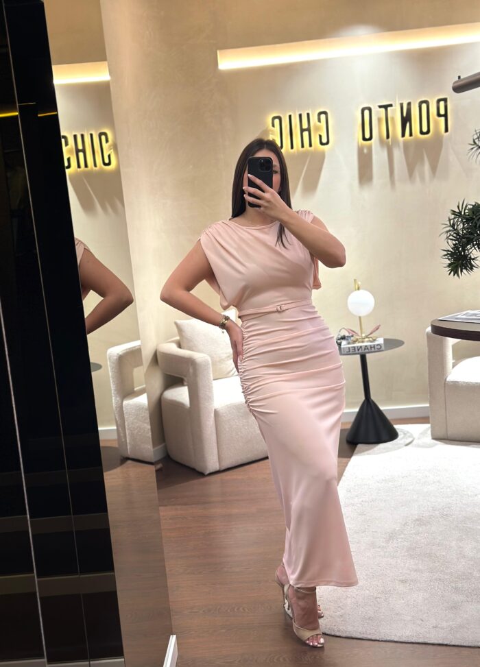 VESTIDO COMPRIDO ROSA DRAPEADO IMPERIAL - Image 1