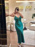 VESTIDO VERDE ACETINADO FRACOMINA