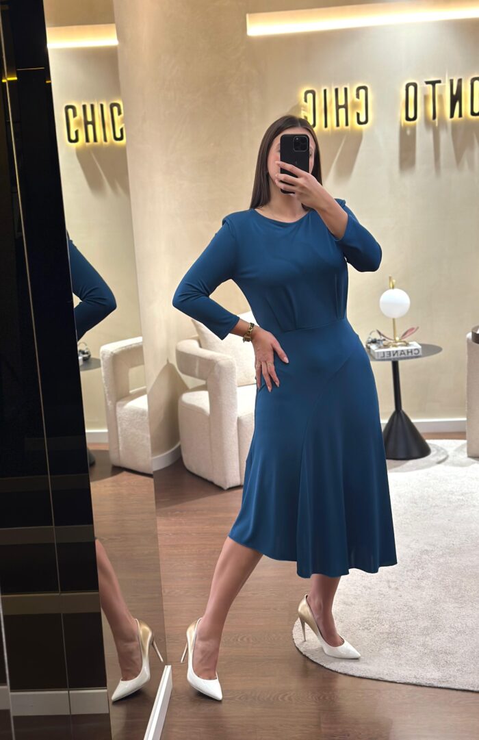 VESTIDO AZUL PETRÓLEO RINASCIMENTO - Image 1