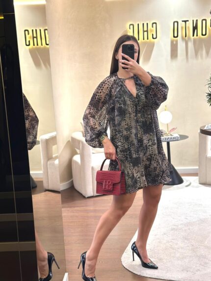 VESTIDO ESTAMPADO COM TRANSPARÊNCIAS SAHOCO