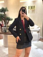 BLAZER PRETO DE BOTÕES DUPLOS DOURADOS PONTO CHIC