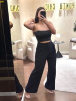 CALÇA PRETA PANTALONA COM PINÇAS ELEH