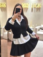 CASACO PRETO CANELADO PONTO CHIC