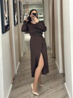 VESTIDO CASTANHO MIDI COM MANGA COMPRIDA RINASCIMENTO - Image 2