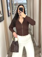 CASACO CASTANHO CANELADO PONTO CHIC