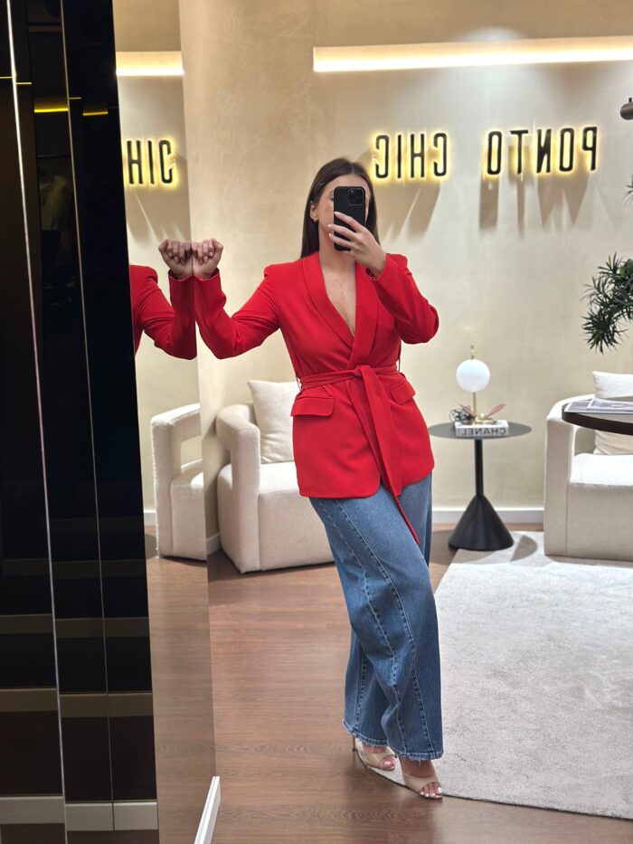 BLAZER VERMELHO COM FAIXA NA CINTURA FRACOMINA - Image 1