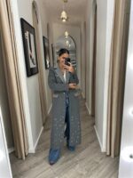 SOBRETUDO CINZENTO COM APLICAÇÕES DE PÉROLAS FRACOMINA