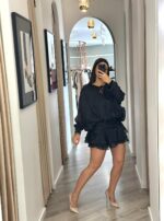 VESTIDO PRETO CURTO FRANZIDO PONTO CHIC