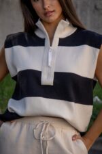 CONJUNTO BEGE E PRETO DE MALHA A RISCAS PONTO CHIC - Image 3
