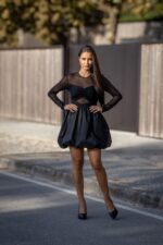 VESTIDO CURTO PRETO COM TULE E FRANZIDO IMPERIAL - Image 2