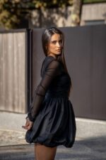 VESTIDO CURTO PRETO COM TULE E FRANZIDO IMPERIAL - Image 4