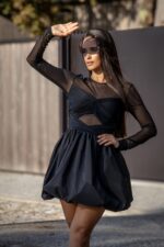 VESTIDO CURTO PRETO COM TULE E FRANZIDO IMPERIAL - Image 3