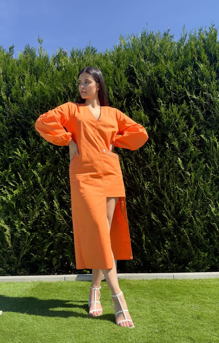 VESTIDO LARANJA ASSIMÉTRICO MISS YOU - Imagen 1