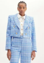 BLAZER CROP ALFAIATARIA XADREZ AZUL LANÇA PERFUME