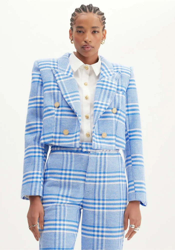 BLAZER CROP ALFAIATARIA XADREZ AZUL LANÇA PERFUME - Image 1
