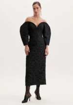 VESTIDO TEXTURADO PRETO SUPER MIDI LANÇA PERFUME