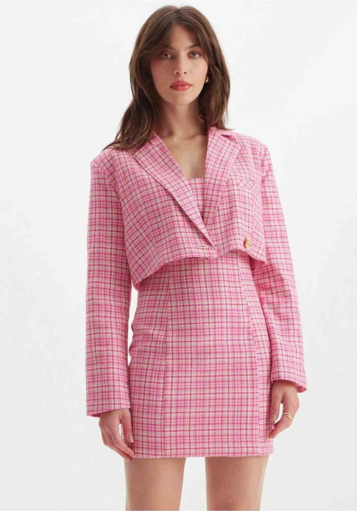 BLAZER CURTO XADREZ ROSA LANÇA PERFUME - Image 1