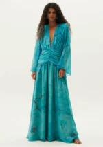 VESTIDO LONGO AZUL MANGA FLARE LANÇA PERFUME - Imagen 6