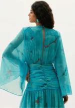 VESTIDO LONGO AZUL MANGA FLARE LANÇA PERFUME - Imagen 7