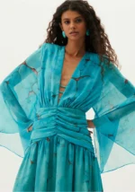 VESTIDO LONGO AZUL MANGA FLARE LANÇA PERFUME - Imagen 9