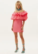 VESTIDO CURTO ROSA COM FOLHO LANÇA PERFUME