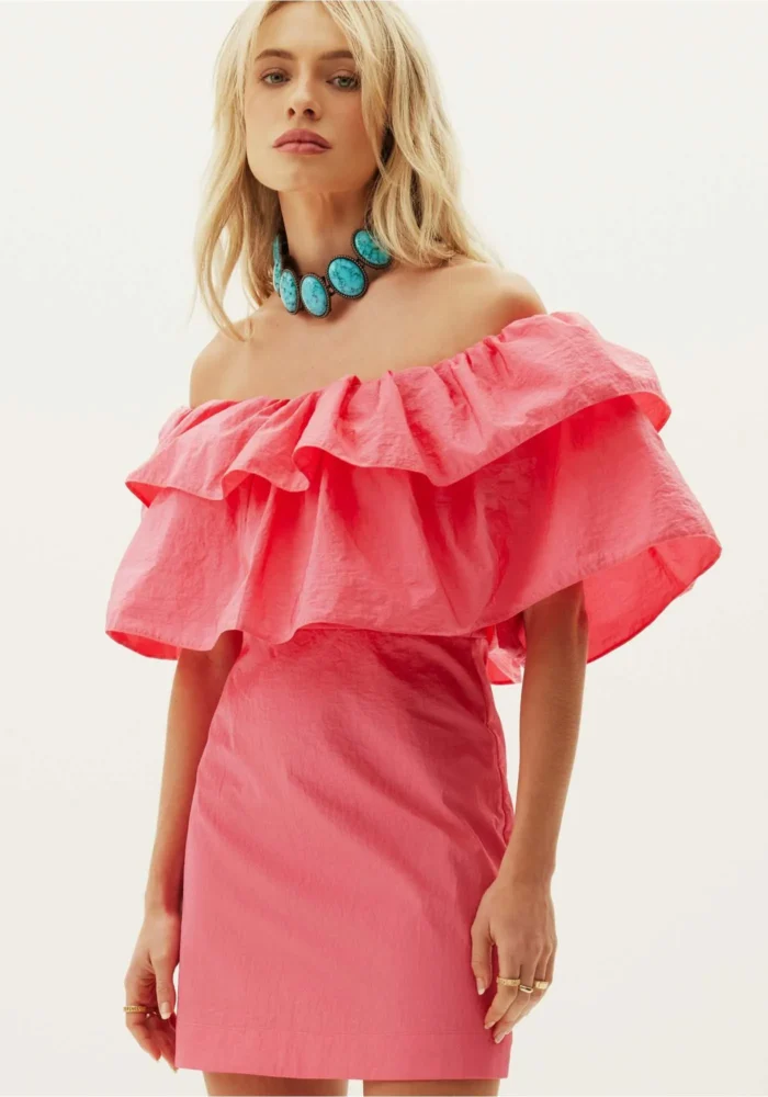 VESTIDO CURTO ROSA COM FOLHO LANÇA PERFUME - Imagen 2