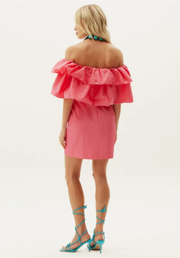 VESTIDO CURTO ROSA COM FOLHO LANÇA PERFUME - Imagen 3