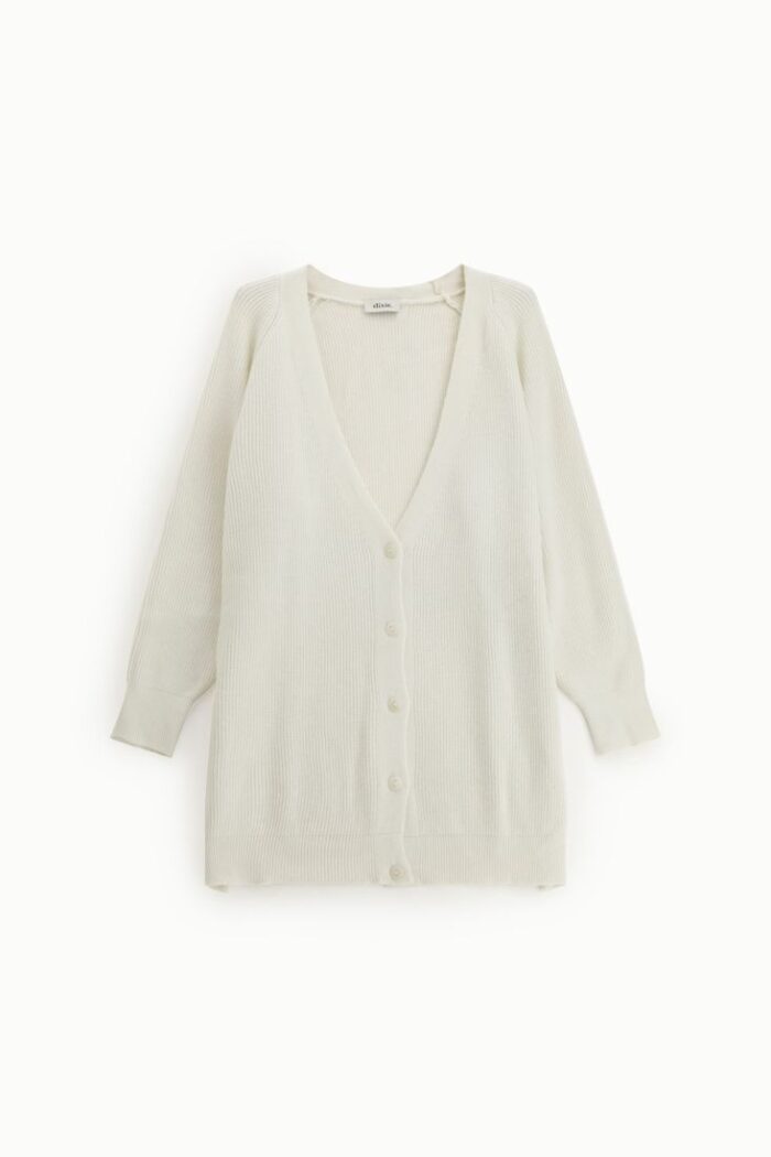 CARDIGAN EM MALHA BEGE CANELADA DIXIE - Image 1