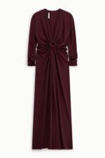 VESTIDO LONGO ROXO COM PORMENOR DE ARGOLA E DRAPEADO IMPERIAL - Image 2