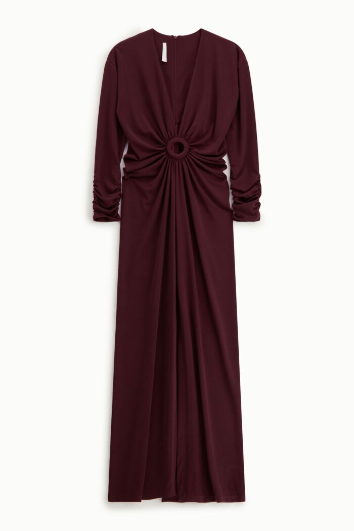 VESTIDO LONGO ROXO COM PORMENOR DE ARGOLA E DRAPEADO IMPERIAL - Image 2