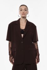 BLAZER CASTANHO COM MANGAS DE RENDA IMPERIAL