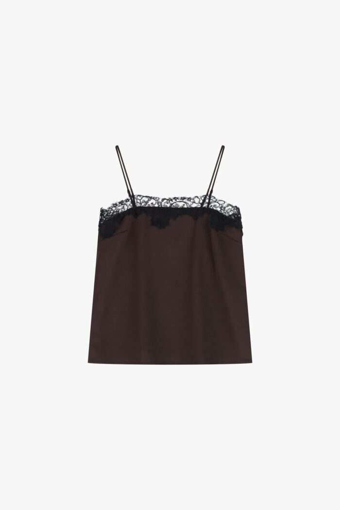 TOP DE CETIM COM RENDA CASTANHO IMPERIAL - Image 1
