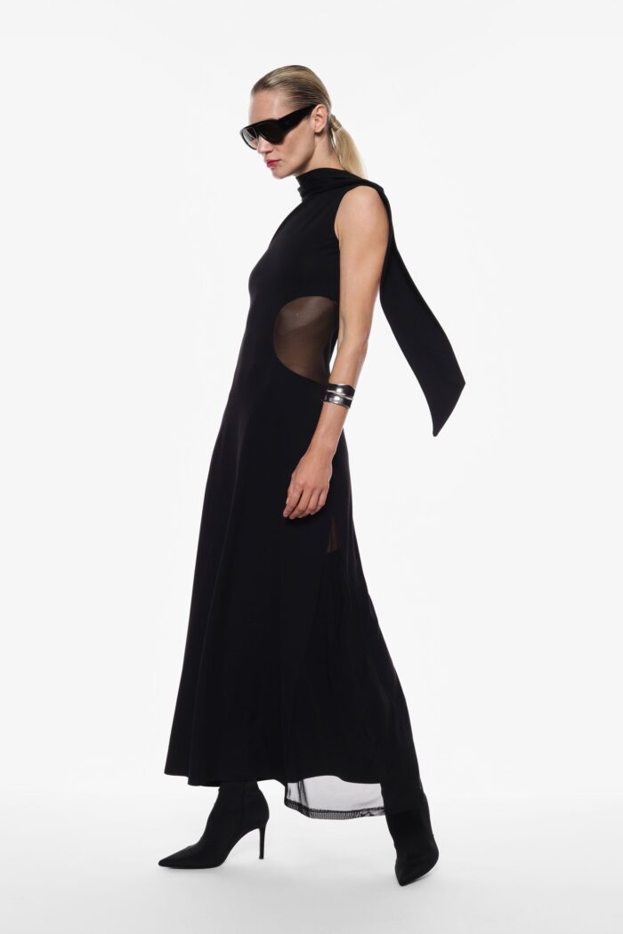 VESTIDO PRETO COM DECOTE DRAPEADO IMPERIAL - Image 4